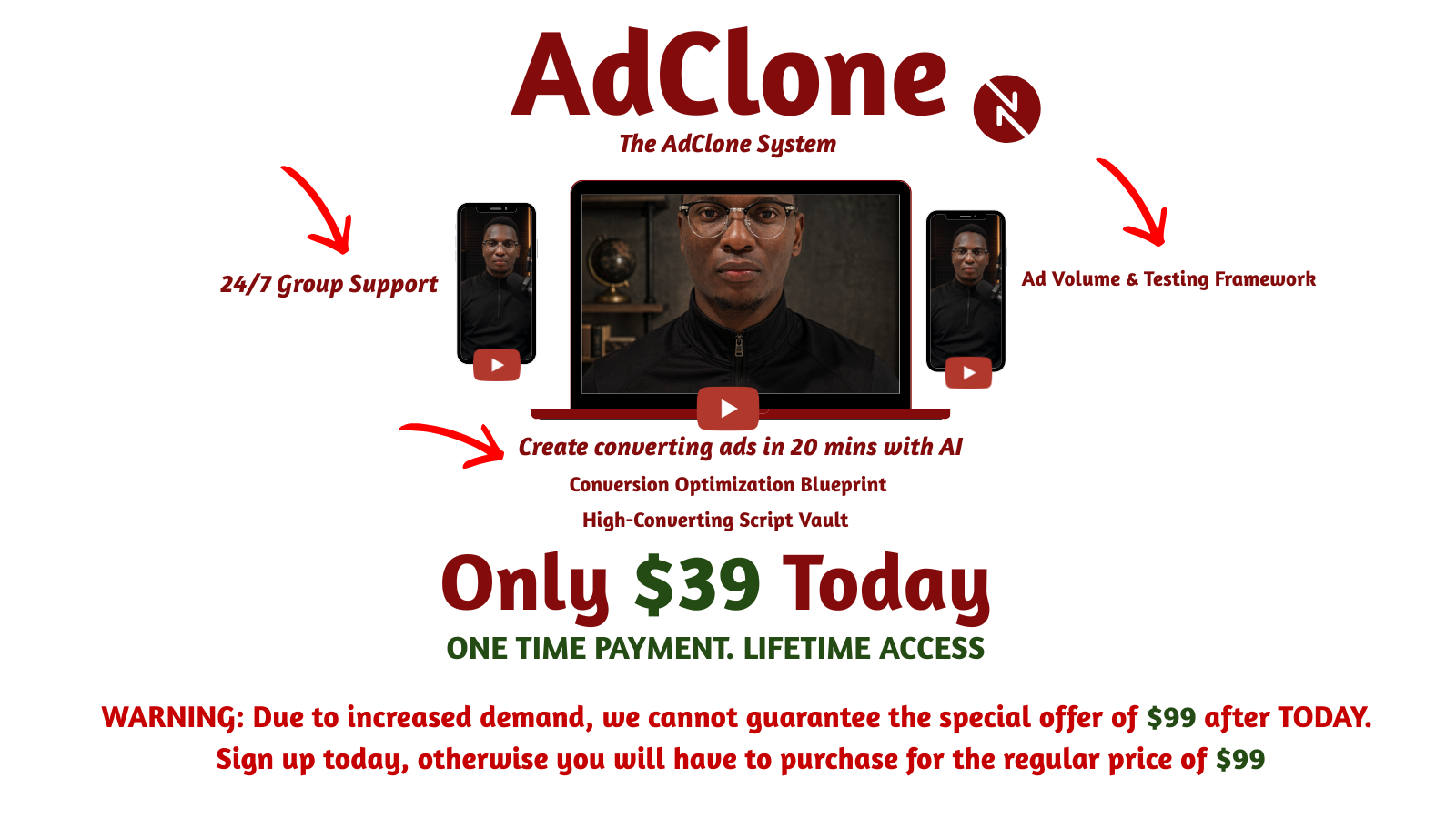 AdClone Academy AI Talking Head Ads